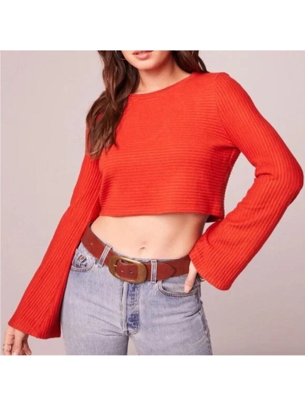 Band of the Free NWT Womens Alize Long Bell Sleeve Crop Top Orange Crop Top S